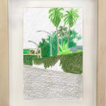 framed drawing - sketch of a palm trees and streetlights