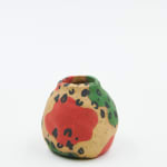 Jackie Brown small ceramic pinch put with green and pink pattern painted on as well as leopard print