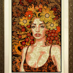 Red, Orange, and yellow portrait of a woman with flowers on her head