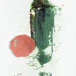 Gregory Euclide - mix media work of abstracted nature scene with a major color palette of green and red.