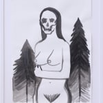 Corey K. Lamb - black and white ink drawing of nude woman with skull for a face in front of trees