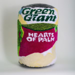 Soft sculpture of a Green Giant can of heart of palms