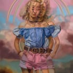 painting of a blonde woman with a rainbow overhead by Alex Garant