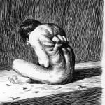 Drawing of a figure with a fist emerging from it's back by Miles Johnston