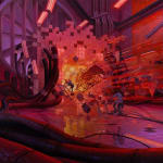 painting of an explosion inside of a laboratory
