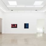 Installation view of Adrian Kay Wong's painting Timelapse next to the painting Blue