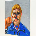 Side view of self portrait of artist Emilio Villalba brushing his teeth.