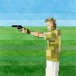 painting of a figure holding a gun inspired by "Bottle Rocket" by Adam Lister