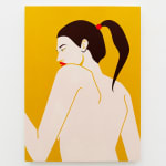 Painting of woman with yellow background by Jillian Evelyn