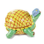 Katie Kimmel's ceramic sculpture of a turtle wearing a hat