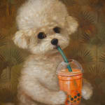 dog drinking a bubble tea