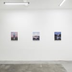 Installation view of artist Scott Listfield's exhibition "Extinction Stories," at Harman Projects, San Francisco. From left to right: "Mojave Phone Booth," "The Delivery," and "Coyote City."