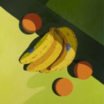 Natalia Juncadella painting of grass, shadows, oranges and bananas