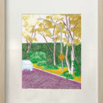framed drawing - sketch or a purple road with trees along the side