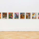 photo of 8 casey gray animal paintings hung on the gallery wall