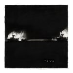 Joel Daniel Phillips Broken Plains drawing series of dark black charcoal with fire in distance