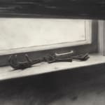 graphite drawing of chicken feet on a window