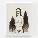 Corey K. Lamb - black and white ink drawing of nude woman with skull for a face in front of trees