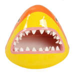 sculpture of a shark head with its teeth showing