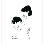 line drawing silhouette of a man kissing a woman's breast