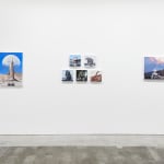 Installation view of Scott Listfield's exhibition "Extinction Stories" at Harman Projects, San Francisco. From left to right: "Duck and Cover," "Transamerica," "Megalodon," "Polar Bear," "Mammoth 2," "Triceratops 2," "Brachiosaurus 2," and "When The Fire Ends."