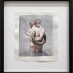 painting of two figures embracing being intersected by a ring