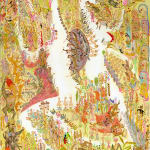 Mu Pan painting of animals and human hybrid creatures eating, fighting, sleeping, etc