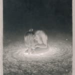 drawing of figure bathing in the cosmos by Miles Johnston