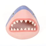 sculpture of a shark head with its teeth showing