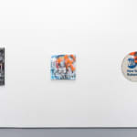 white gallery wall with three pieces by Chris RWK hanging