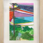 framed drawing - sketch of telephone lines and colorful patches in the sky