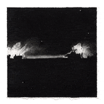 Joel Daniel Phillips Broken Plains drawing series of dark black charcoal with fire in distance