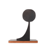 Scott Albrecht steel sculpture of circle balanced on top of angled piece