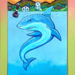 painting of a shark underneath the water