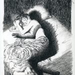 drawing of a person in bed with the impression of a figure spooning them by Miles Johnston