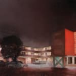 Kim Cogan - Painting of a motel exterior from street view at night