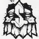 Drawing on paper of GATS character in black ink with giant S for a nose