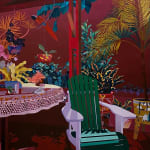 Francisco Diaz Scotto's painting of an outdoor patio using deep purples and green