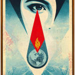 image of part of a womans face with a large tear drop coming from her eye with an image of the globe and blames on a blue background