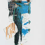 Gregory Euclide - mix media work of abstracted nature scene with a major color palette of bleu and orange..