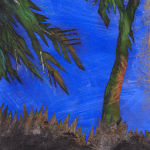 close up of palm trees on a dark blue background