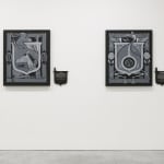 Installation view of Jeremy Fish's solo exhibition "The Moral Compass" at Harman Projects, SF. From left to right: The Mule, and The Peacock and The Crane