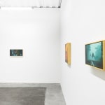 Installation view of Chris Austin's solo exhibition Contrasts at Harman Projects, San Francisco. From left to right: "Hide And Seek Until We Meet," "Seen Through Lost And Open Eyes," and "Nowhere Road."