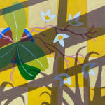 Natalia Juncadella yellow painting of plants, tabletop and shadows detail