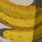 detail of Natalia Juncadella painting of pool steps, shadows and bananas