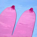 Corey K. Lamb - painting of breast from top view. The breast painted in pink on a blue background.