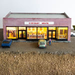 miniature diorama by Abigail Goldman of a butcher shop serving human meat