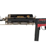 Sculpture of an Assault Rifle made of typewriter parts by Ravi Zupa