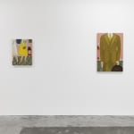 Installation view of Angela Burson's exhibition "Close Encounters" at Hashimoto Contemporary San Francisco depicting (from left to right): "Ruins" and "The Stranger"