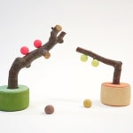 CHIAOZZA - image of the two sculpture, "Apple Elbow in Olive & Luminous Red" and "Apple Elbow in Pale Peach & Luminous Yellow"